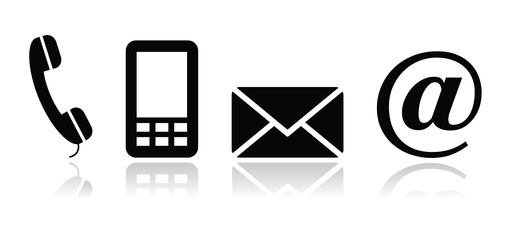 Contact black icons set - mobile, phone, email, envelope